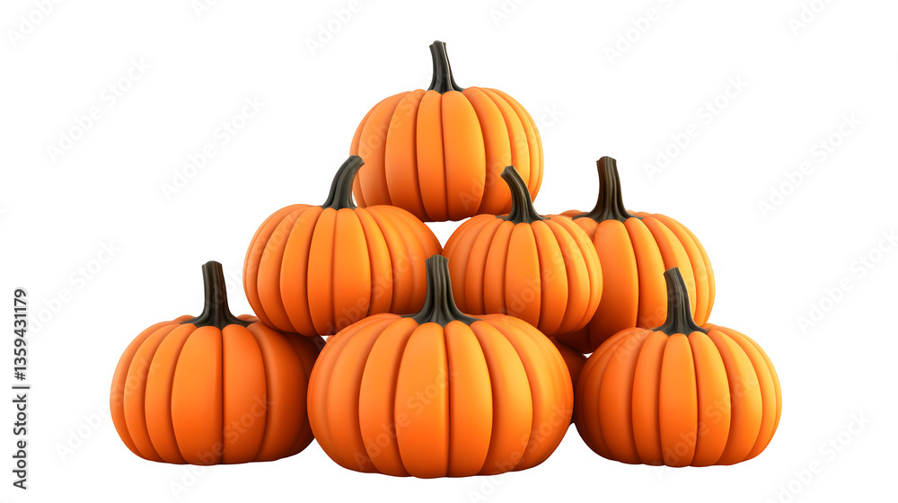 Obraz premium 3d Pile of Orange Pumpkins Stacked for Halloween on Transparent Background