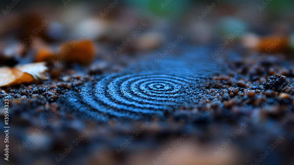 Obraz premium Mystical Rings: Intricate growth rings in a cut log evoke a sense of mystery and time's passage, the dark hues of the surrounding earth create a serene background.
