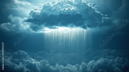 A Dramatic Storm Scenario Featuring Heavy Rainfall Pouring from Dark Clouds While the Surroundings Remain Bright and Sunny in Contrast, Captivating Nature's Duality