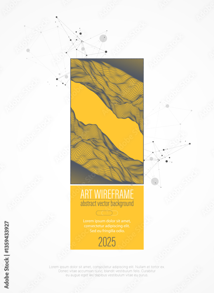 Wireframe design for posters. Page layout. ART background. Scientific cover template for presentations.
