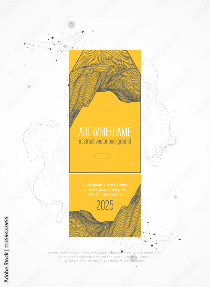 Wireframe design for posters. Page layout. ART background. Scientific cover template for presentations.