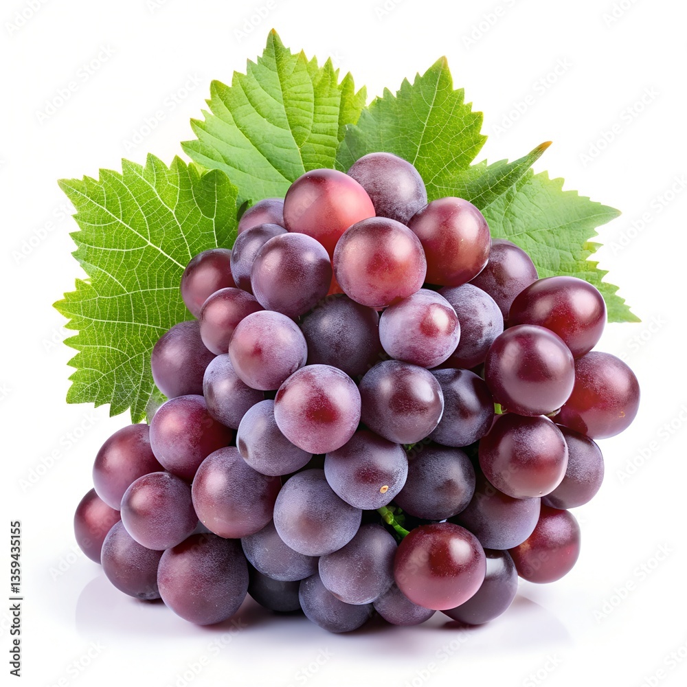Fototapeta premium Fresh bunch of ripe red grapes isolated on white background