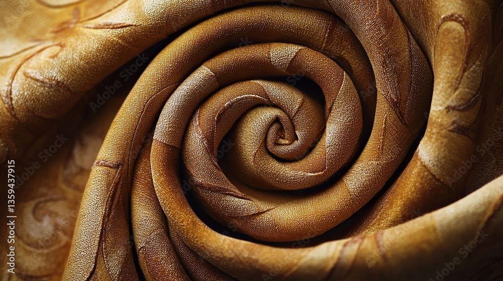 Beautifully patterned fabric rolled in an elegant spiral formation Beautifully patterned fabric rolled in an elegant spiral formation