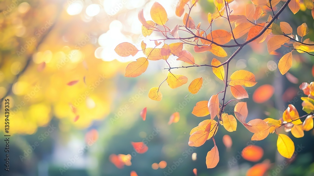 Obraz premium Vibrant autumn leaves in a serene park, capturing nature's quiet beauty and seasonal transition.