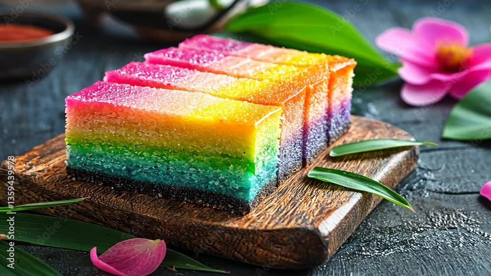 rainbow kueh lapis slices with vibrant layers video