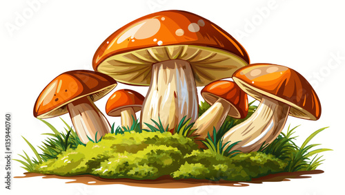 Fresh ceps on moss isolated on white