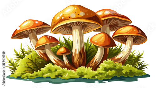 Fresh ceps on moss isolated on white