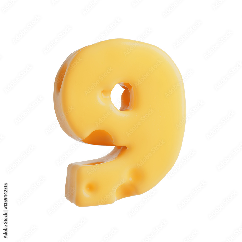 Fototapeta premium Swiss Cheese Font Letter Number Nine. 3d Rendering