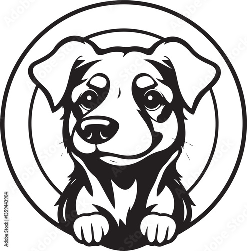 Playful Pup's Portrait: A charming, cartoon-style illustration of a smiling puppy, radiating warmth and friendliness. Captures the essence of canine companionship.