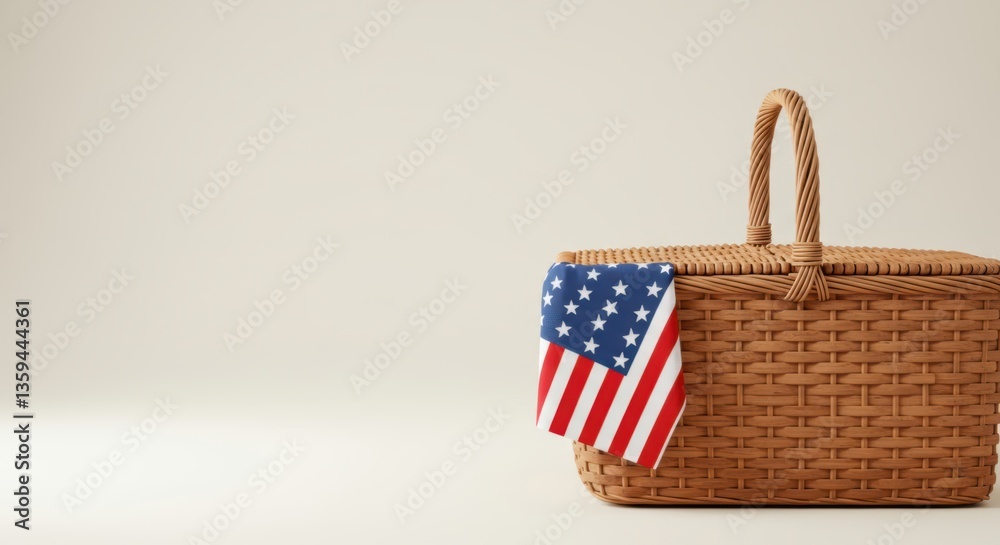 Fototapeta premium independence day: American flag draped over a basket