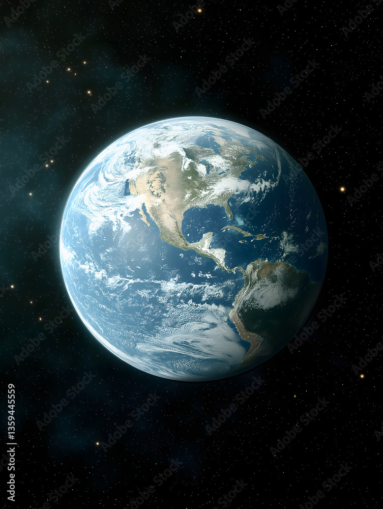 Fototapeta premium View of Earth from space showcasing oceans and continents in vibrant colors from an outer perspective
