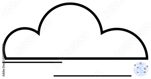 Cloud outline with horizontal lines and a small network graphic, symbolizing connection, storage, data, and online services. Ideal for technology, networking, data sharing, web services cloud