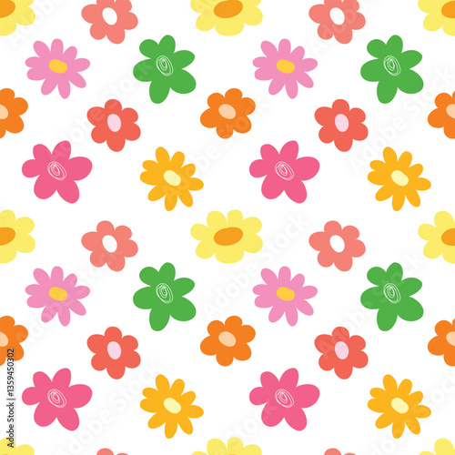 Abstract doodle flower and floral hand drawn with color seamless pattern background for wrapping