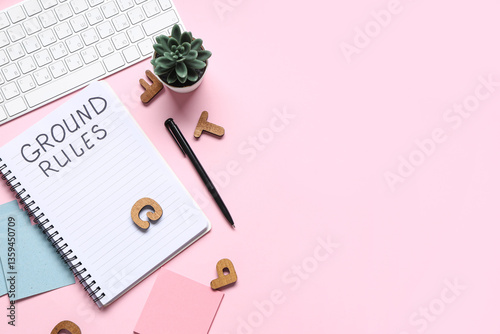 Notebook with text GROUND R...