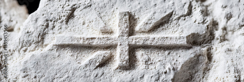 Cross-Shaped Impression in Granular White Powder