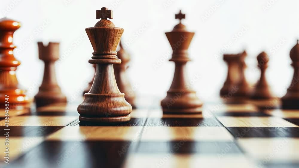 A close-up of a classic wooden chessboard with a glossy surface and neatly arranged chess pieces against a white background. A close-up of a classic wooden chessboard with a glossy surface and neatly arranged chess pieces against a white background.