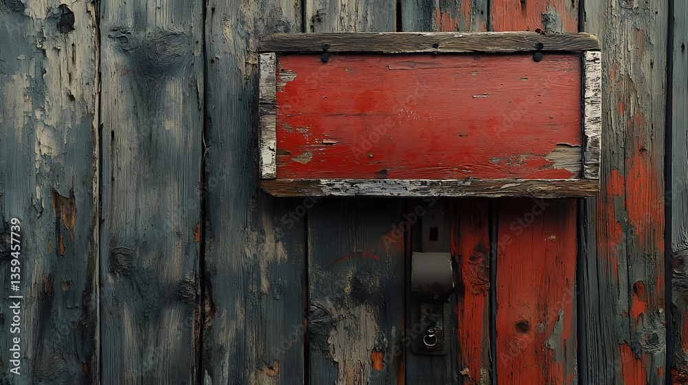 Rustic Charm: Weathered wooden door with a red sign, revealing layers of texture and time, embodying a sense of history and a touch of vintage aesthetics. Rustic Charm: Weathered wooden door with a red sign, revealing layers of texture and time, embodying a sense of history and a touch of vintage aesthetics.