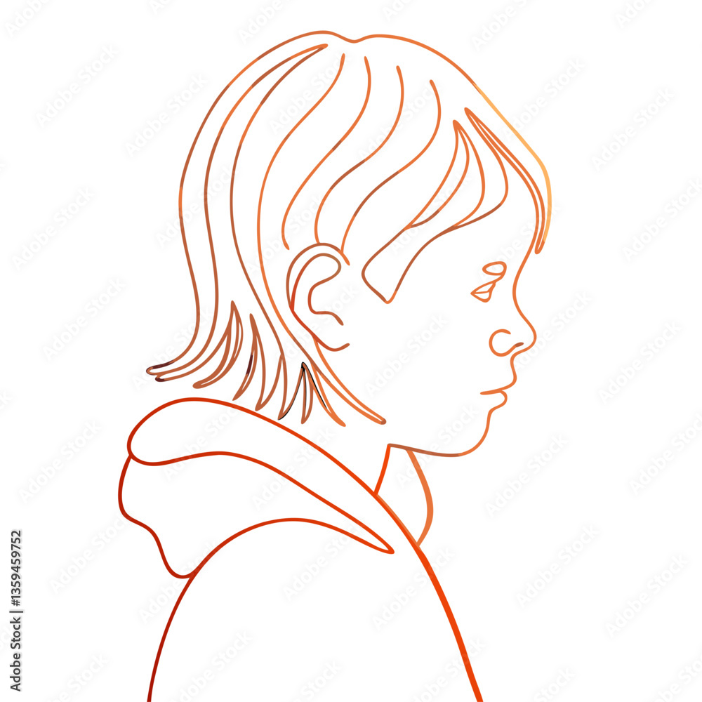 Young boy in profile with thoughtful expression in minimalist style Young boy in profile with thoughtful expression in minimalist style
