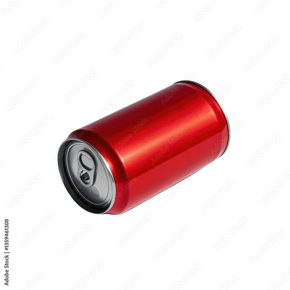 A vibrant red aluminum can, a symbol of refreshment and energy, rests on a bright transparent background, showcasing its sleek metallic finish. A vibrant red aluminum can, a symbol of refreshment and energy, rests on a bright transparent background, showcasing its sleek metallic finish.