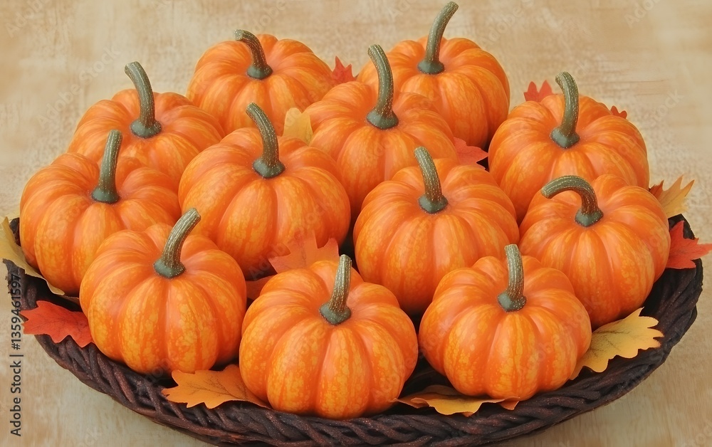 Autumn Harvest, A Basket of Decorative Pumpkins Autumn Harvest, A Basket of Decorative Pumpkins
