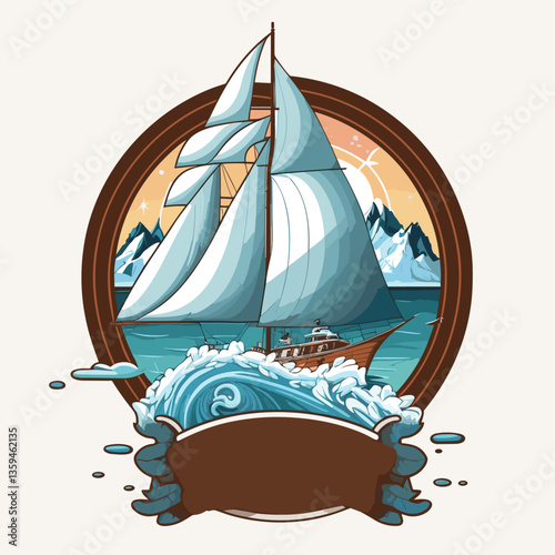 Small cruise sailboat for transporting tourists or for fishing or for divers. Simple flat drawings.