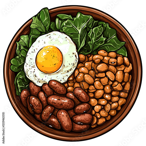 Brazilian Feijão Tropeiro with Eggs, Sausage, and Collard Greens