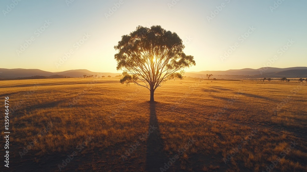 Fototapeta premium Lone Tree Silhouette at Golden Sunset