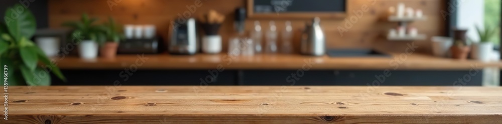 Empty wooden table in front of abstract blurred background of coffee shop, ideal for showcasing products or creating montages, wooden, stock photo Empty wooden table in front of abstract blurred background of coffee shop, ideal for showcasing products or creating montages, wooden, stock photo