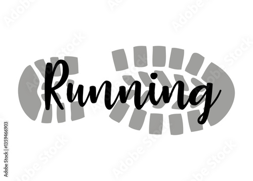 Silueta de suela de zapatilla de deporte o bota con la palabra running 