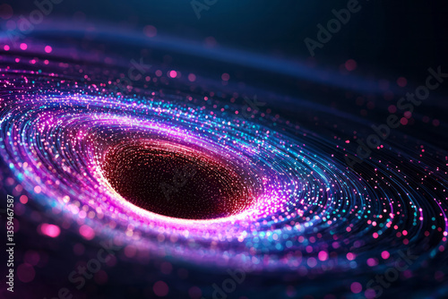 A digital representation of particle physics, featuring a central core radiating energy and motion, photo