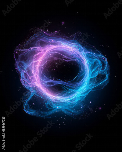 A science-inspired bright sphere with concentric light halos and high-velocity particle motion in a photo