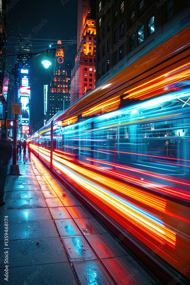 Obraz premium Abstract light trails from moving vehicles at night creating dynamic, colorful streaks