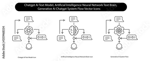 Artificial Intelligence ChatGPT Model Text Generation Neural Network Vector Icon Set
