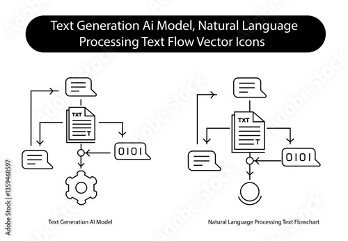 AI Text Model NLP Processing Flowchart Smart Algorithm VectorIcon Set