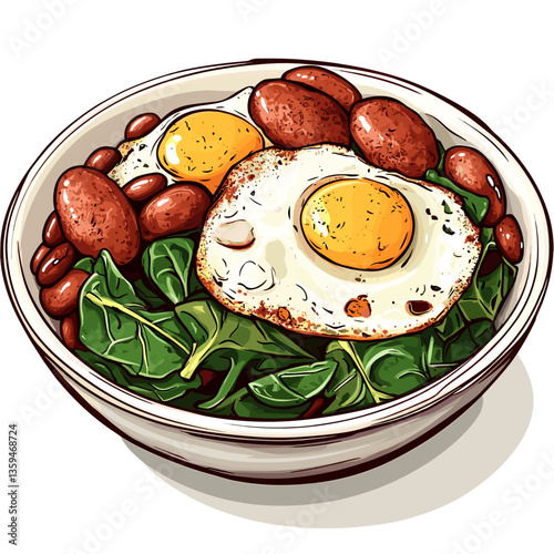 Brazilian Feijão Tropeiro with Eggs, Sausage, and Collard Greens