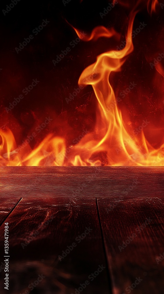 Fototapeta premium Wooden Planks and Fire Background