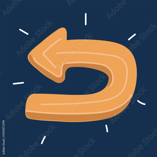 Cartoon vector illustration of a back arrow, symbolizing a return to the past and guiding new beginnings.