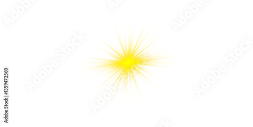 Yellow png sunlight with a lens effect a sun glow and beam explosion, featuring glowing light in a transparent star. Glare adds a futuristic PNG ray with bokeh and flare, luxury shine, and a shiny png