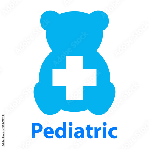 Logo Pediatric. Atención médica pediátrica para niños. Silueta de oso de peluche con cuz