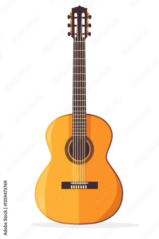 Obraz premium Guitar Acoustic. Flat Illustration of Classic Wooden Acoustic Musical String Instrument