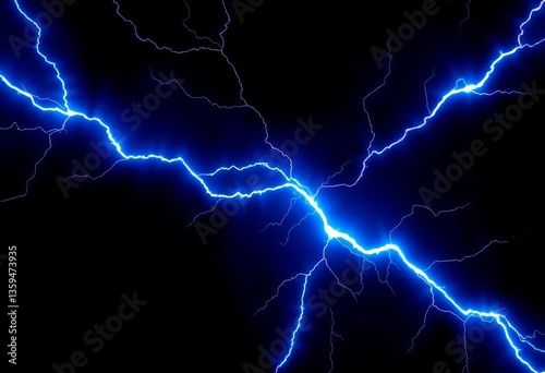 Wallpaper Mural A vibrant, electric blue lightning bolt explodes across a deep black void, radiating intense energy, VFX, high voltage Torontodigital.ca