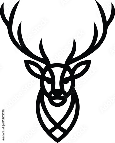 Graphic black silhouettes of deer head