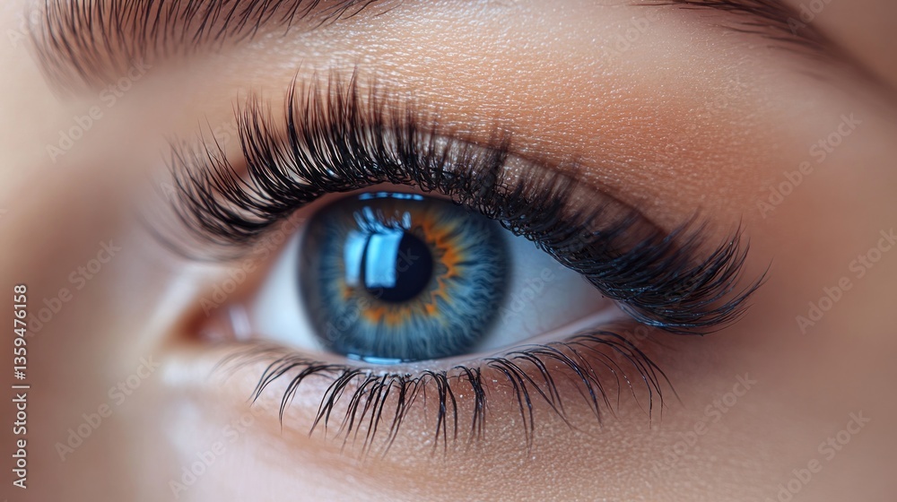 Obraz premium Stunning Close-Up of a Woman's Eye with Long, Lush Eyelashes and Captivating Blue Iris