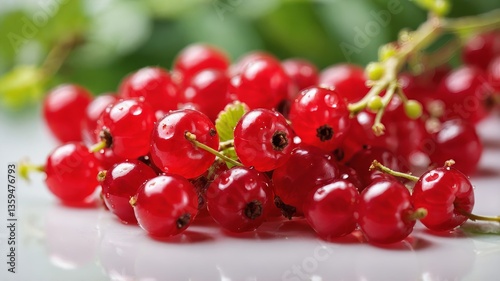 Close Up Of A Fresh Red Currant Bunch With A Mirror Reflection On A White Background Red Currant Fruit Close Up Macro Create A Banner For An Organic Food Store