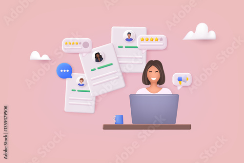 Hiring and recruitment concept for web page, banner, presentation. Job interview, recruitment agency. 3D Web Vector Illustrations.