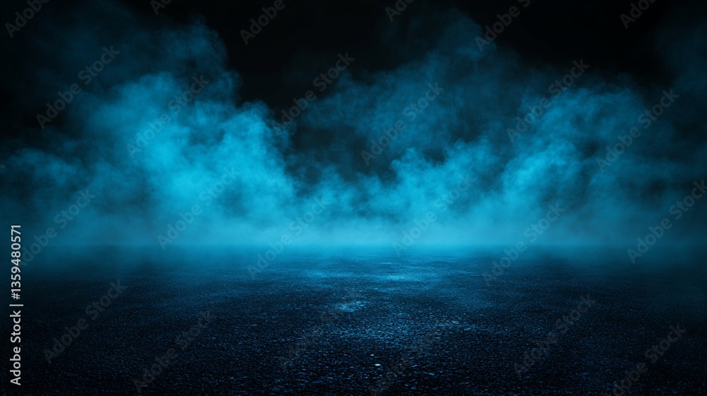 Fototapeta premium Asphalt Road with Cyan-Blue Fog