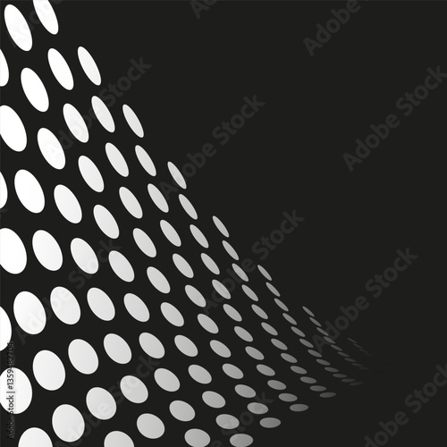 Abstract dot wave. Optical pattern movement. Black white dynamic. Modern curved texture.