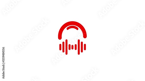 Headphones with Red Animated Sound Waves on White Background – Dynamic Audio Visual Effects. Simple Red Heart Icon on White Background