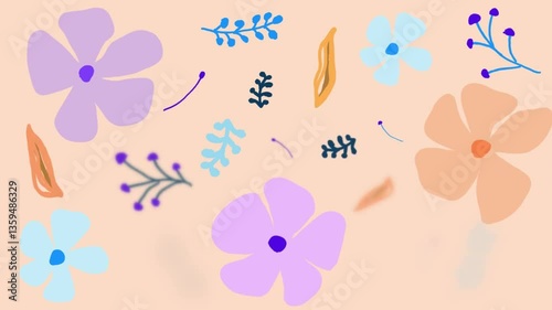 floral spring pastel hand drawn background, motion