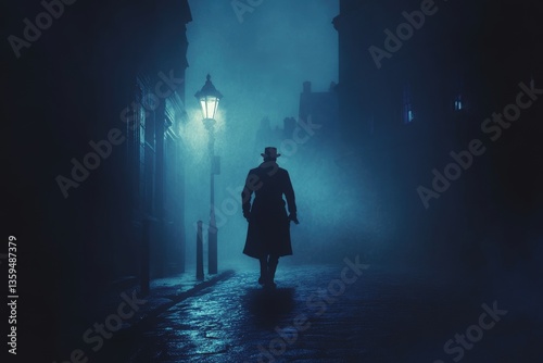 Jack The Ripper Silhouette in the Dark Streets of London at Night
